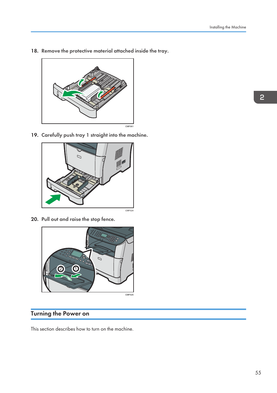 Turning the power on | Ricoh SP3510SF User Manual | Page 57 / 476