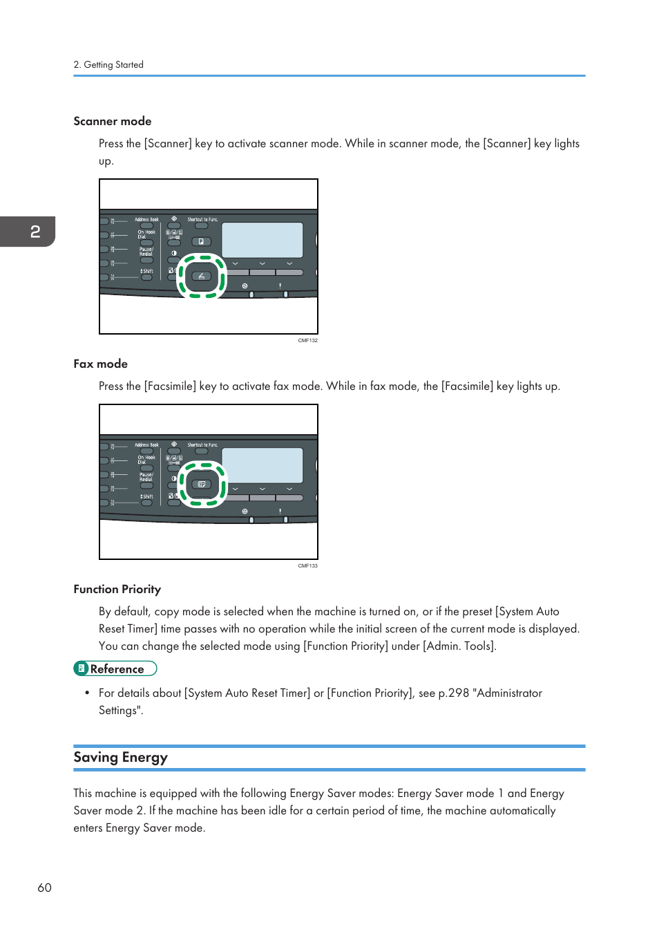 Saving energy | Ricoh SP3510SF User Manual | Page 62 / 476