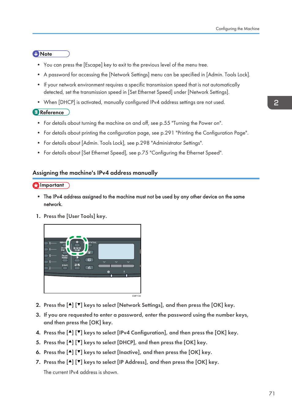 Assigning the machine's ipv4 address manually | Ricoh SP3510SF User Manual | Page 73 / 476