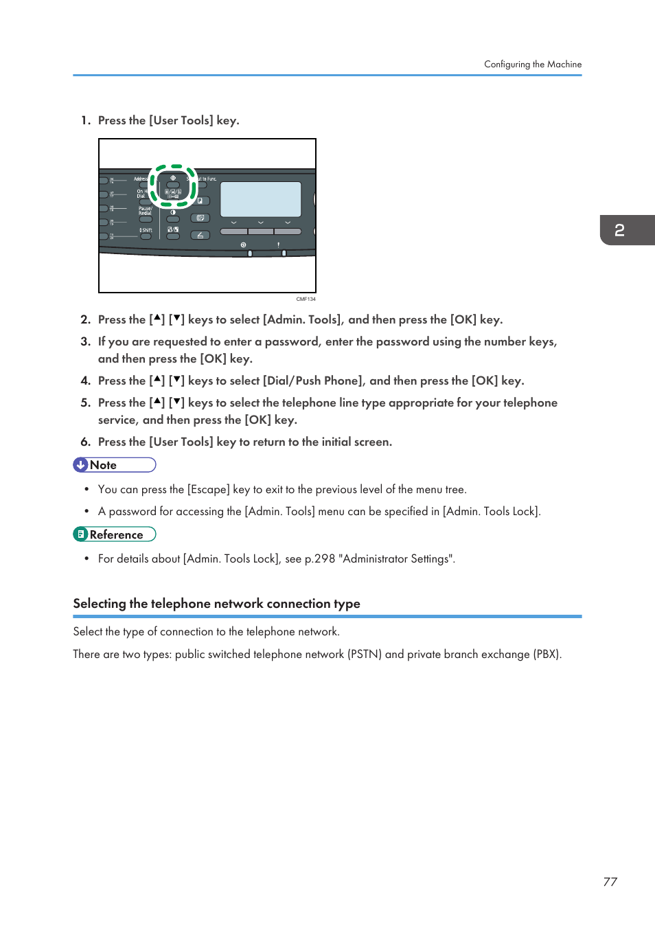 Selecting the telephone network connection type | Ricoh SP3510SF User Manual | Page 79 / 476