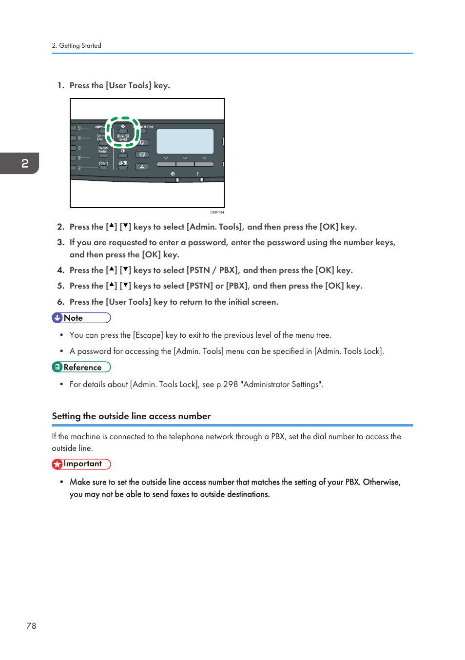 Setting the outside line access number | Ricoh SP3510SF User Manual | Page 80 / 476