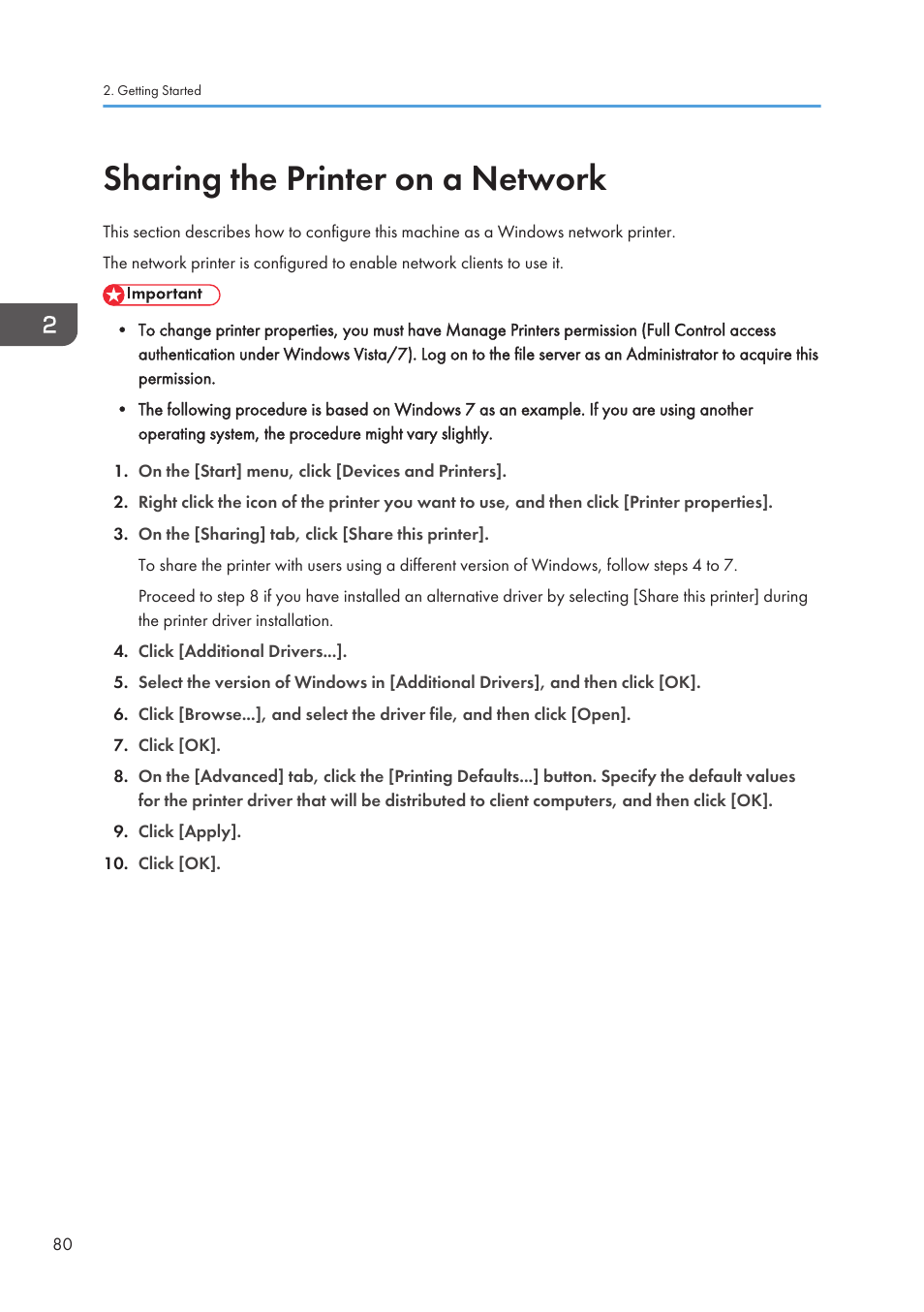 Sharing the printer on a network | Ricoh SP3510SF User Manual | Page 82 / 476