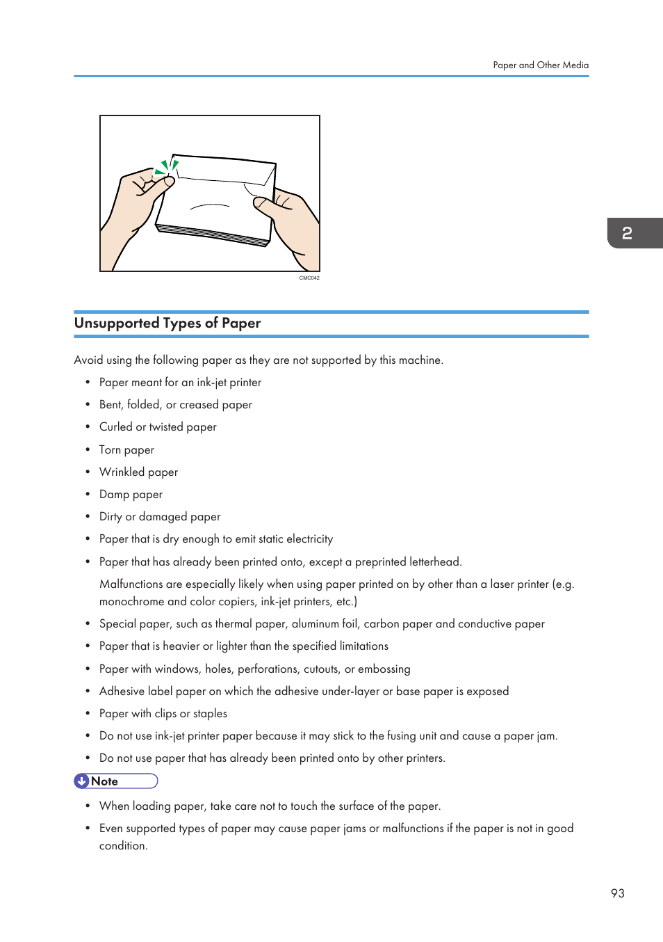 Unsupported types of paper | Ricoh SP3510SF User Manual | Page 95 / 476