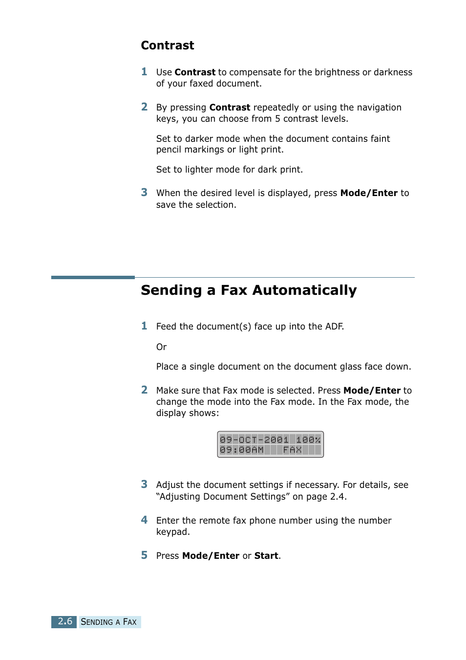 Contrast, Sending a fax automatically | Ricoh 4016 Series User Manual | Page 145 / 192