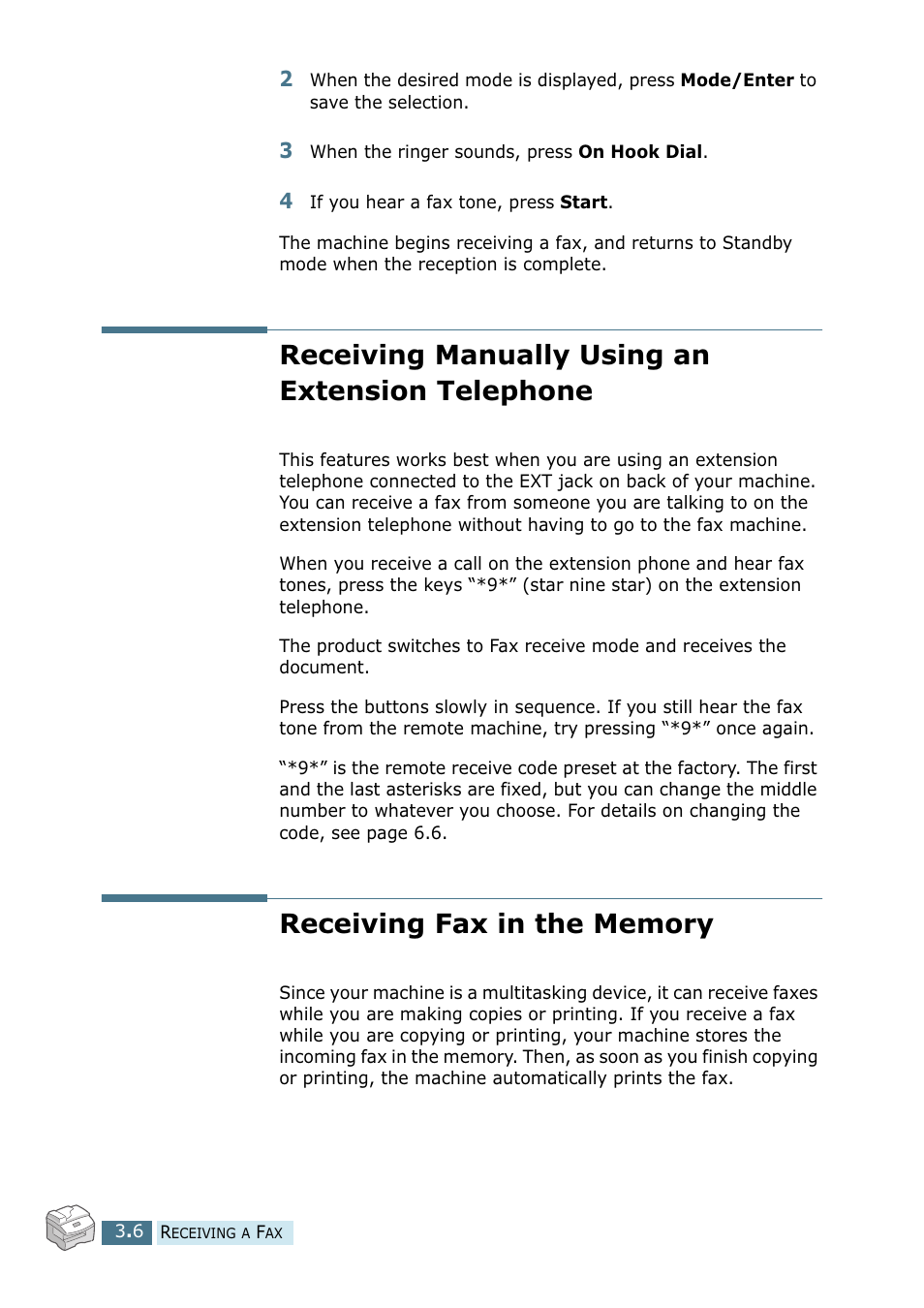 Receiving manually using an extension telephone, Receiving fax in the memory | Ricoh 4016 Series User Manual | Page 153 / 192