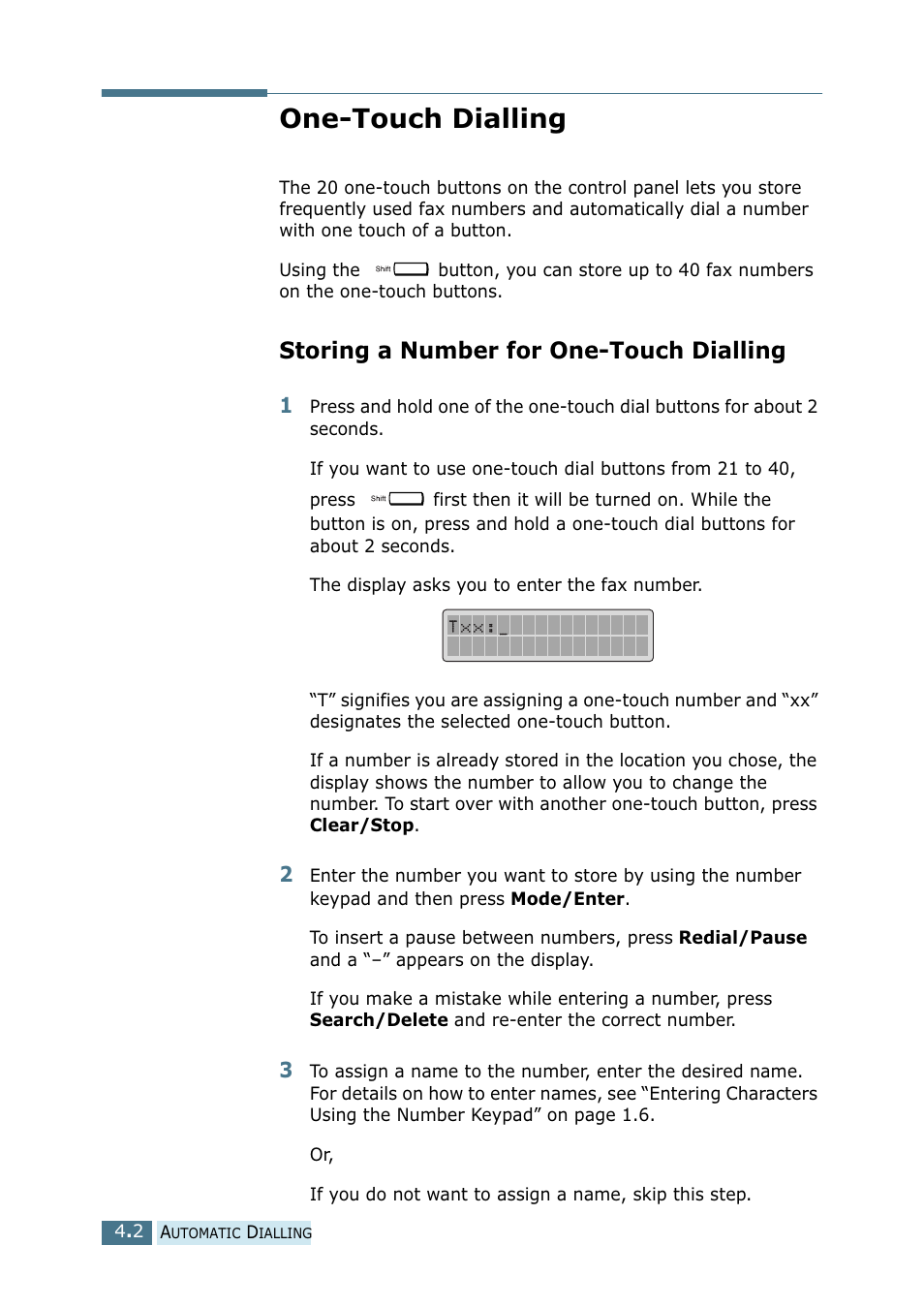 One-touch dialling, Storing a number for one-touch dialling | Ricoh 4016 Series User Manual | Page 155 / 192