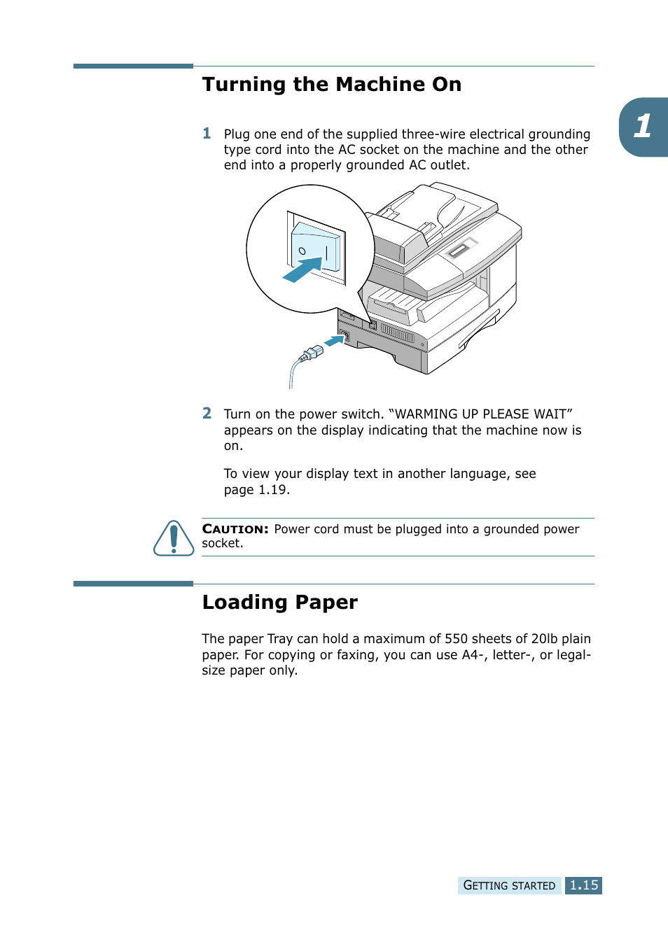 Turning the machine on, Loading paper, Turning the machine on loading paper | Ricoh 4016 Series User Manual | Page 26 / 192