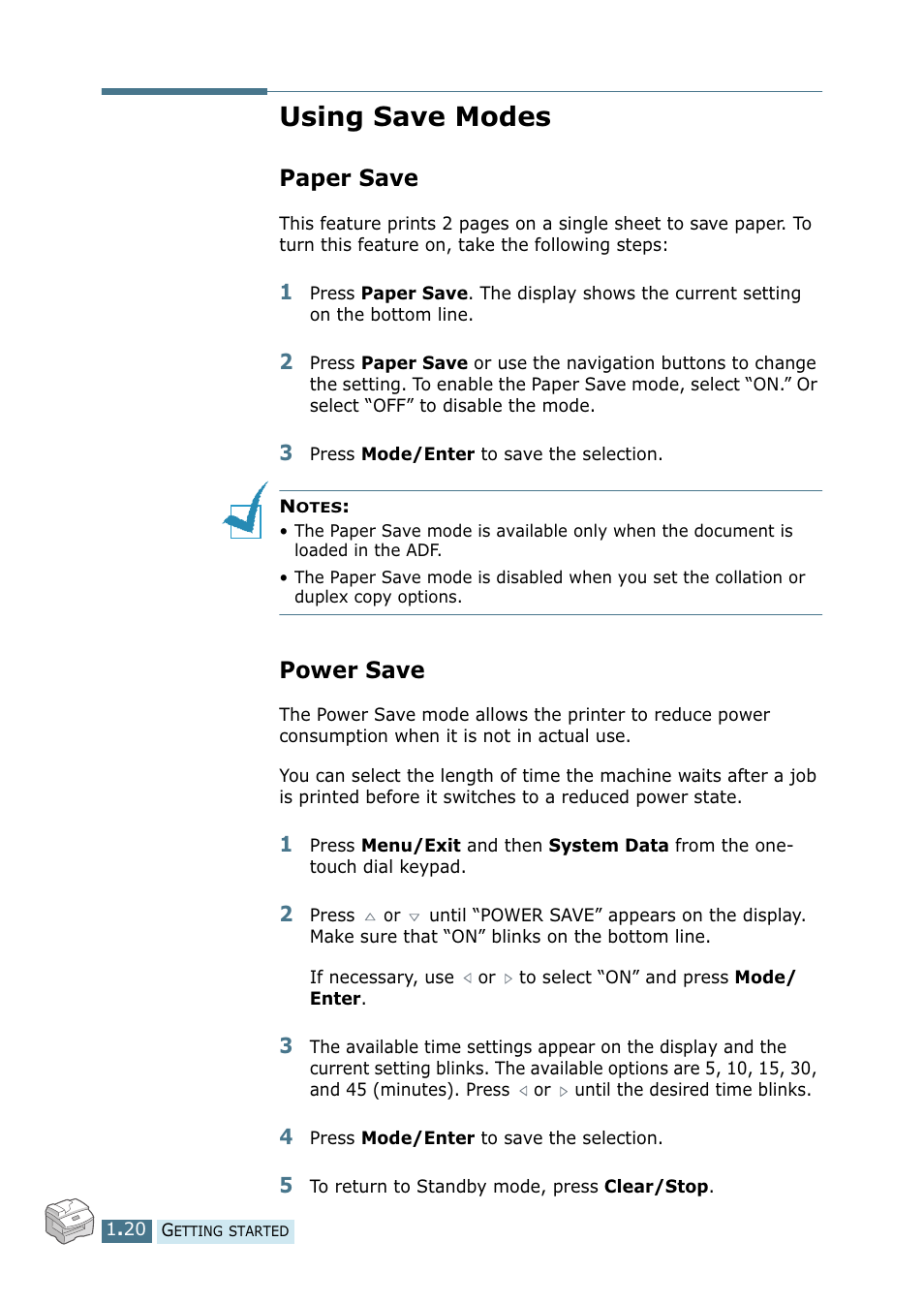 Using save modes, Paper save, Power save | Paper save power save | Ricoh 4016 Series User Manual | Page 31 / 192