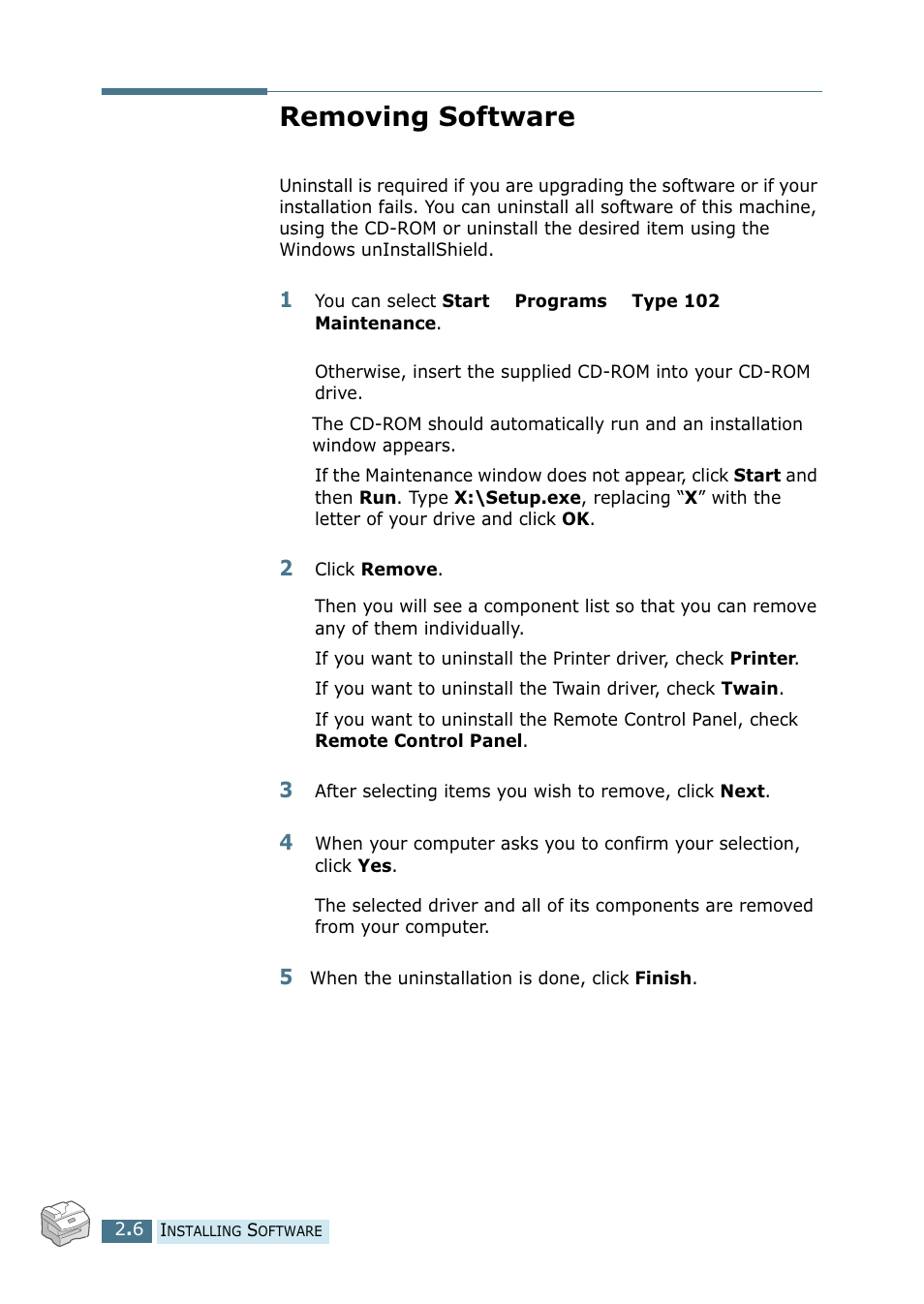 Removing software | Ricoh 4016 Series User Manual | Page 37 / 192