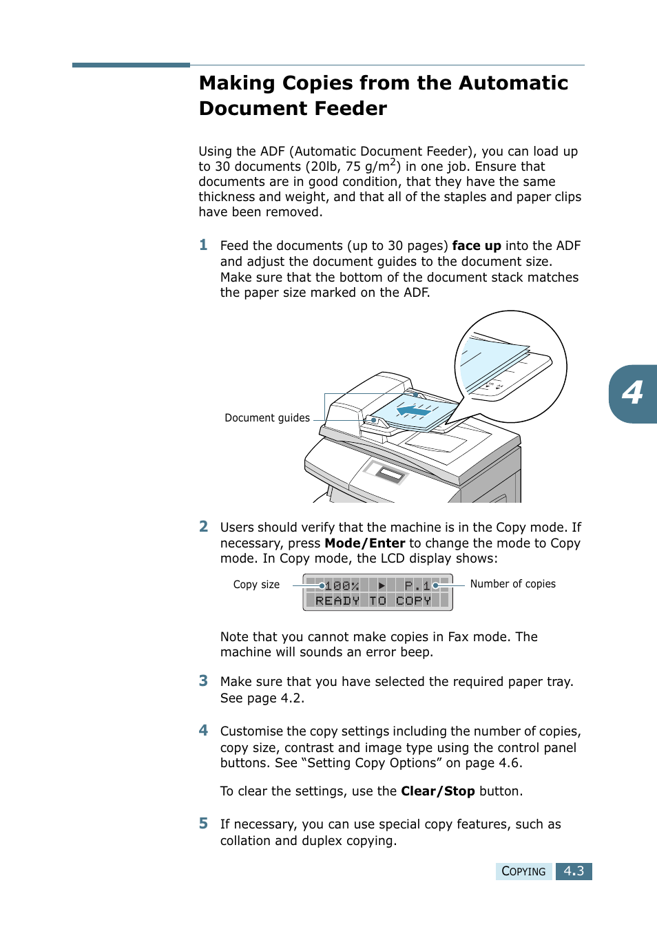 Making copies from the automatic document feeder, Making copies from the automatic document, Feeder | Ricoh 4016 Series User Manual | Page 50 / 192