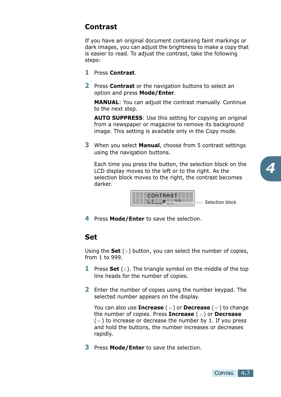 Contrast, Contrast set | Ricoh 4016 Series User Manual | Page 54 / 192