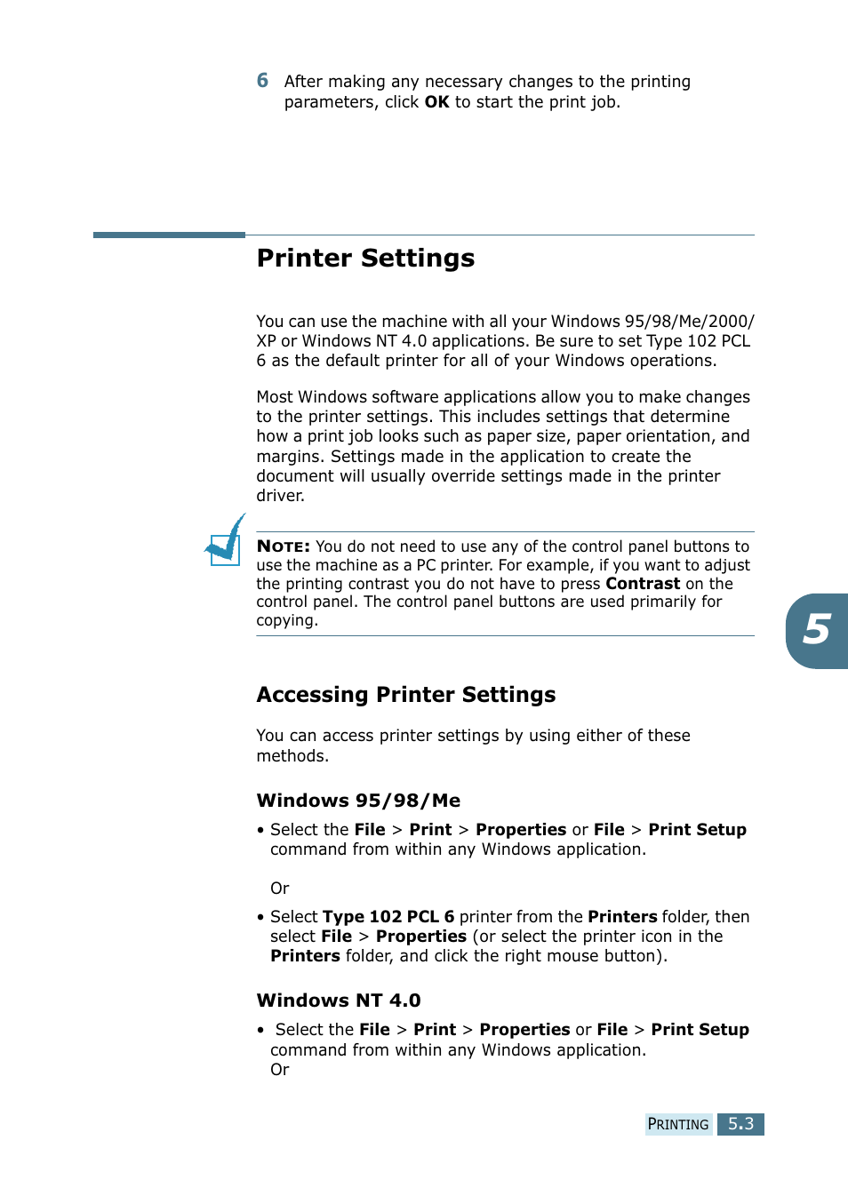 Printer settings, Accessing printer settings | Ricoh 4016 Series User Manual | Page 64 / 192