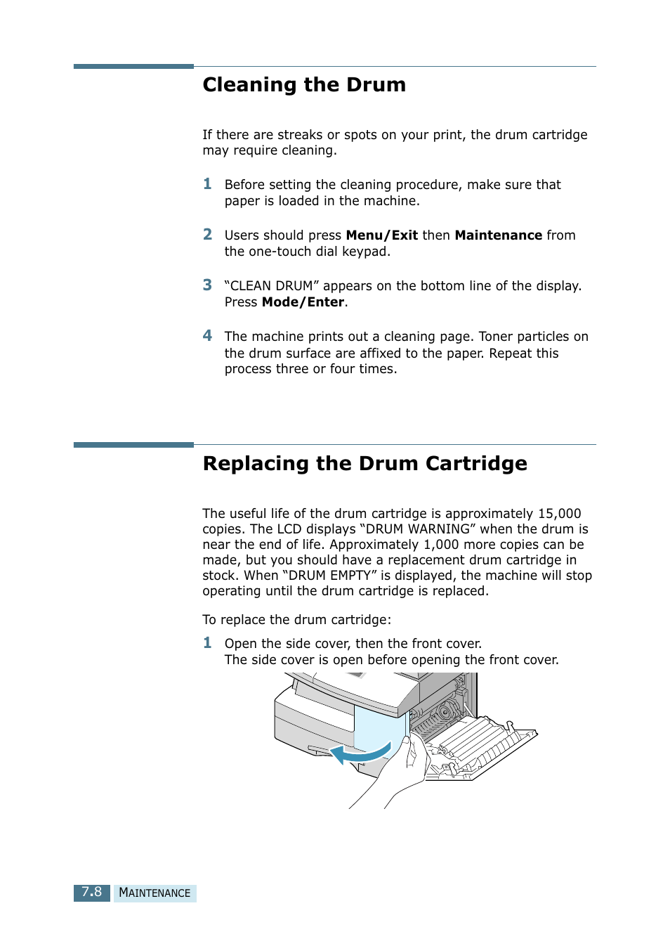 Cleaning the drum, Replacing the drum cartridge, Cleaning the drum replacing the drum cartridge | Ricoh 4016 Series User Manual | Page 93 / 192