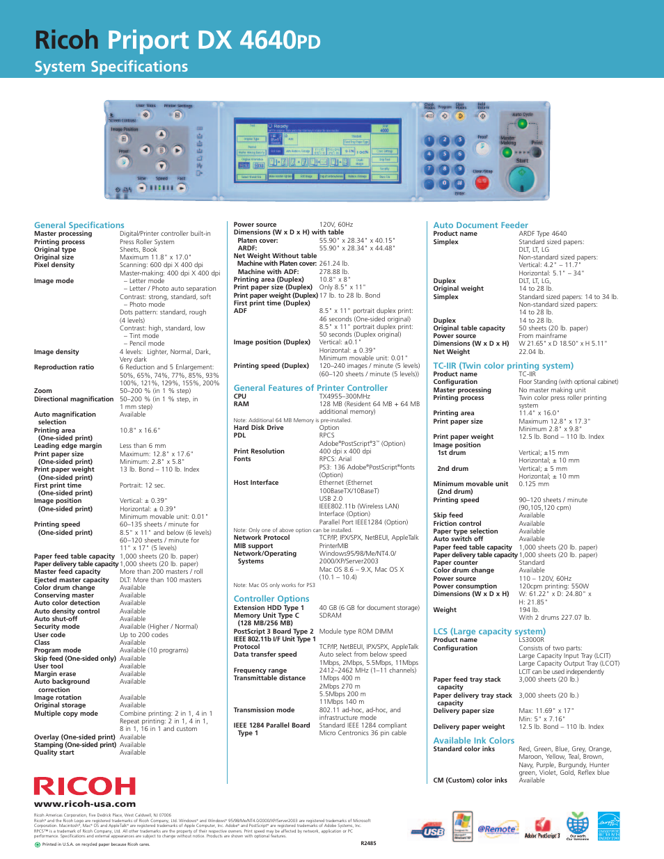 Ricoh priport dx 4640, System specifications | Ricoh Priport DX 4640PD User Manual | Page 6 / 6