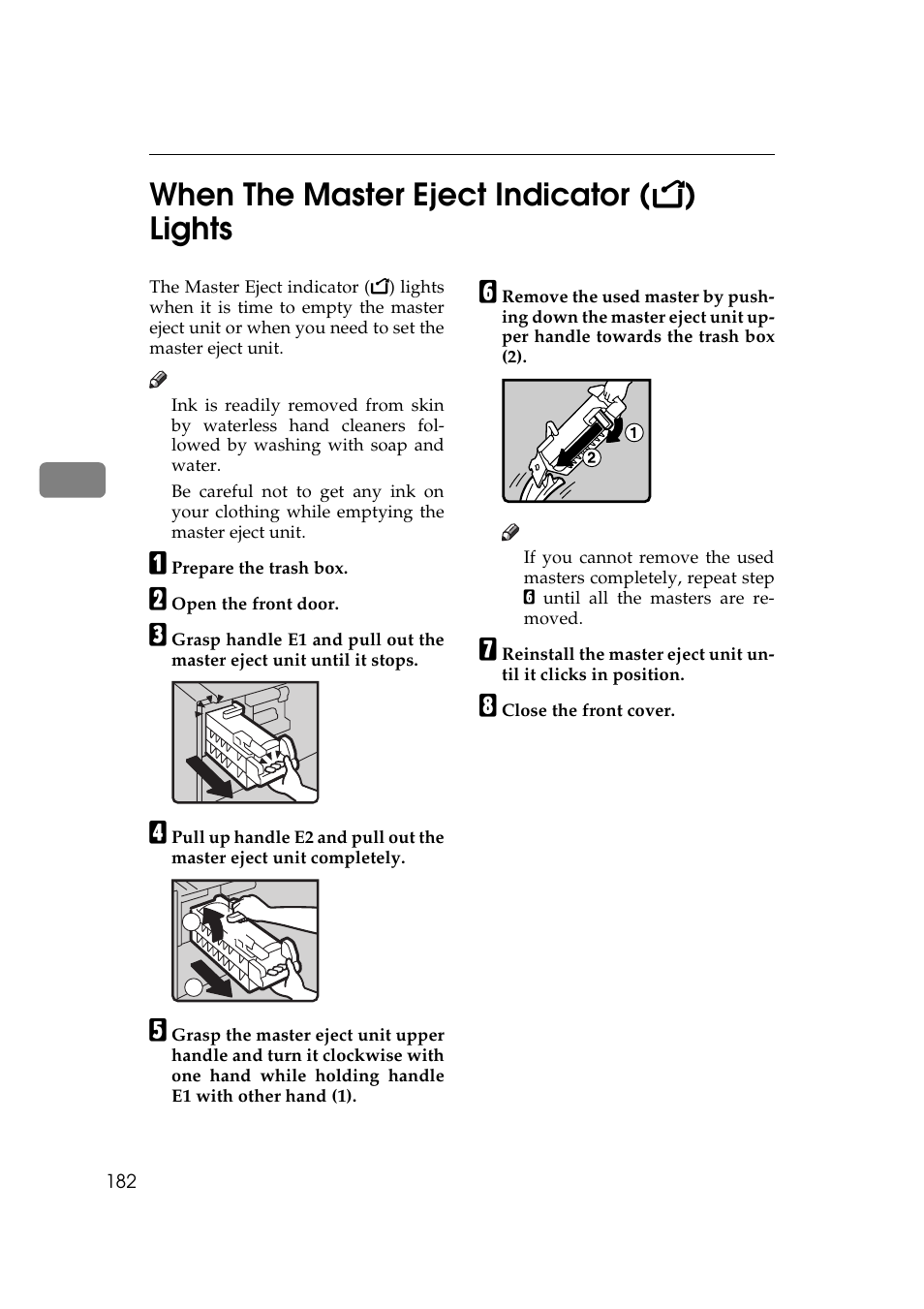 When the master eject indicator, 4when the master eject indicator ( k ) lights | Ricoh Priport JP5000 User Manual | Page 204 / 465