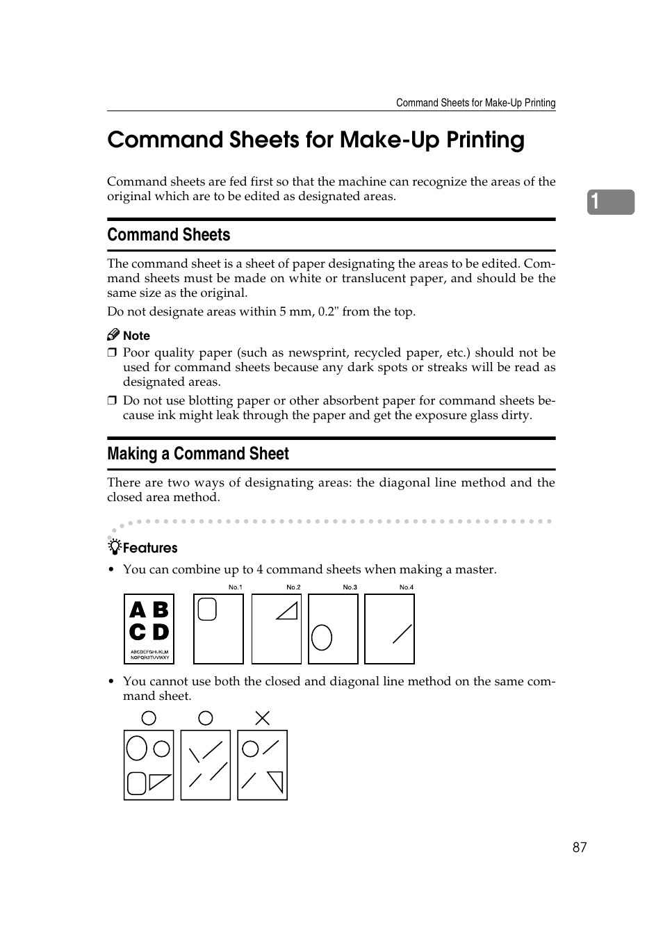 Command sheets for make-up printing, Command sheets, Making a command sheet | 1command sheets for make-up printing | Ricoh Priport JP5000 User Manual | Page 339 / 465