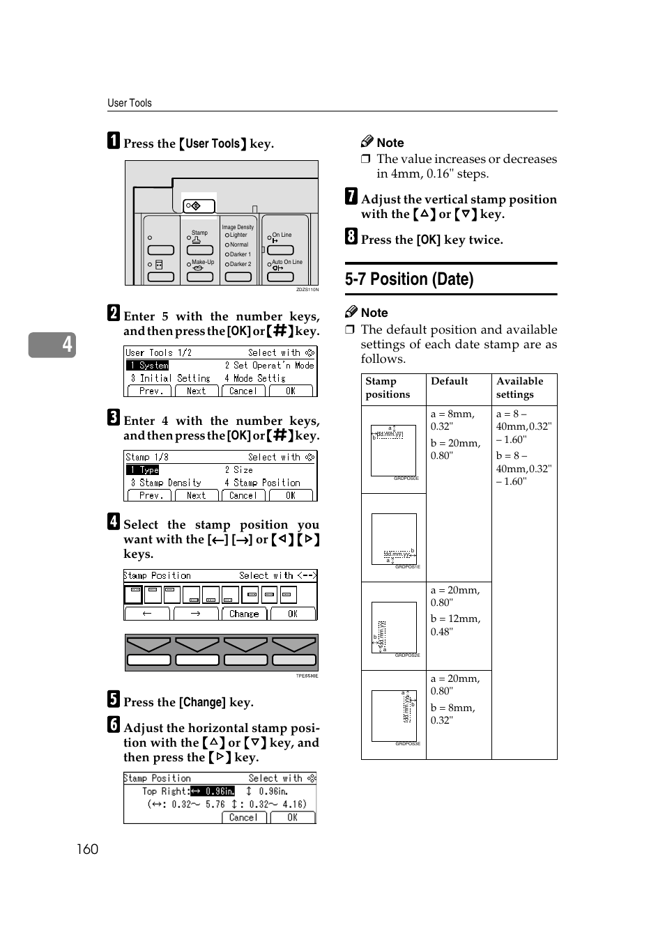 7 position (date), P.160 “5-7 position (date), E p.160 “5-7 position (date) | Ricoh Priport JP5000 User Manual | Page 412 / 465