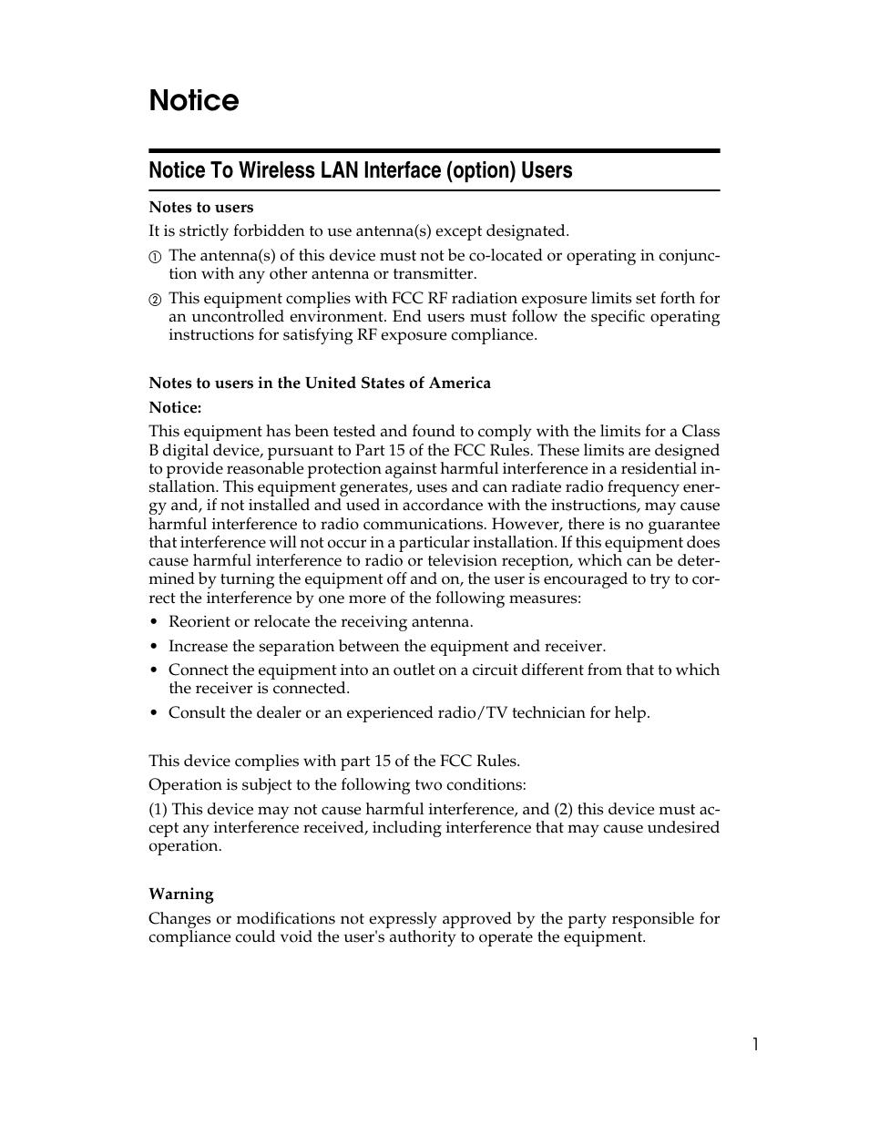 Notice, Notice to wireless lan interface (option) users | Ricoh Aficio 615C User Manual | Page 15 / 76