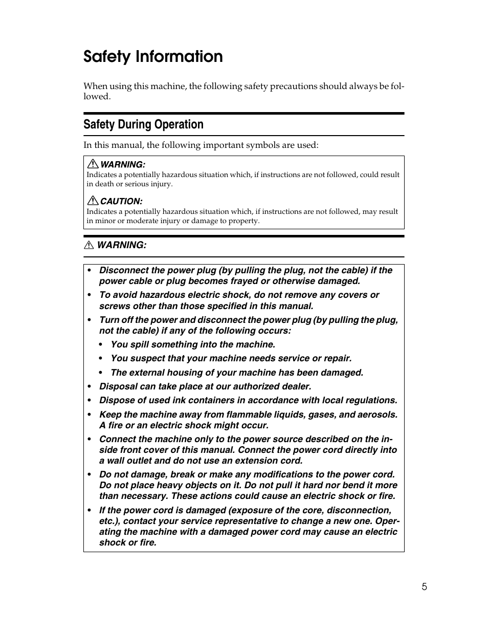 Safety information, Safety during operation | Ricoh Aficio 615C User Manual | Page 19 / 76