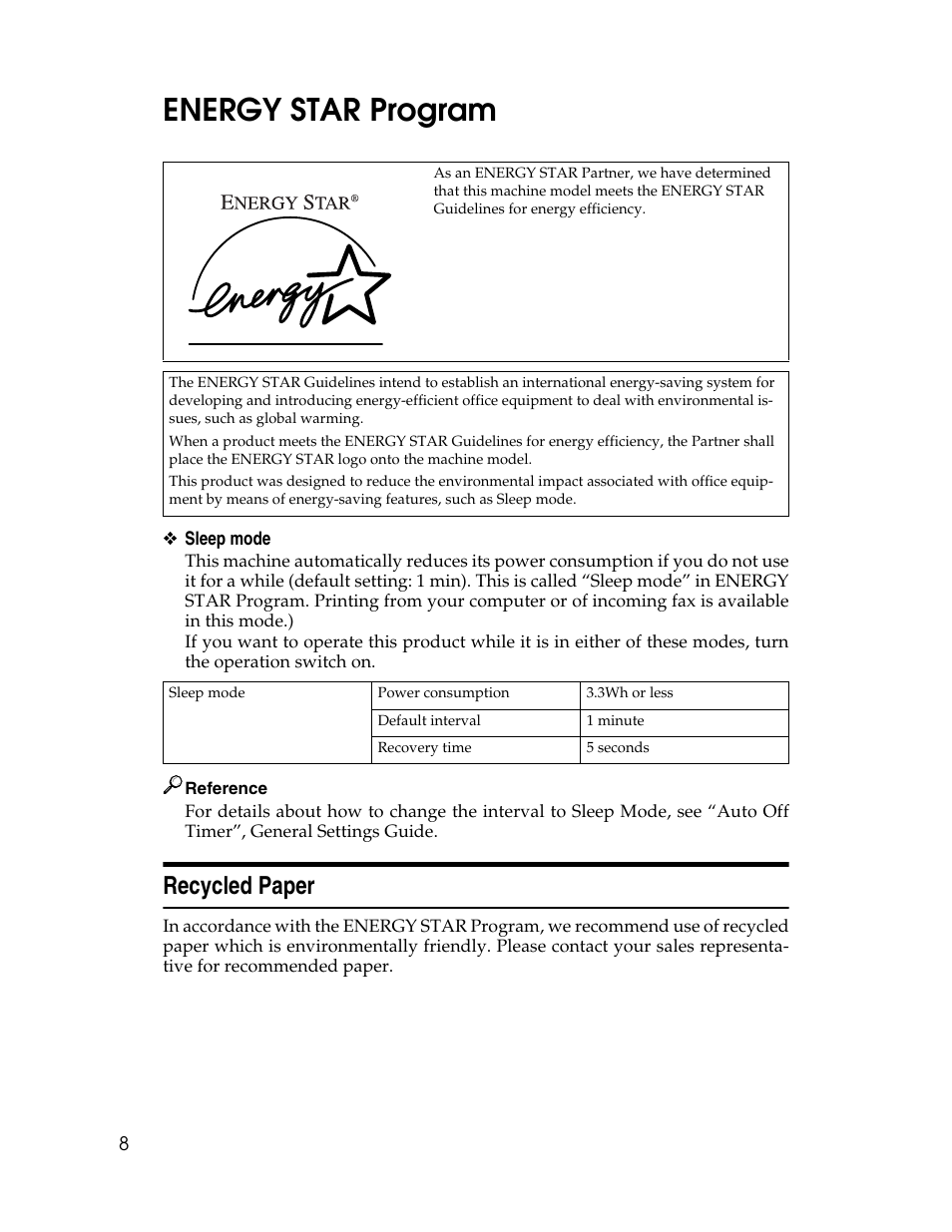 Energy star program, Recycled paper | Ricoh Aficio 615C User Manual | Page 22 / 76