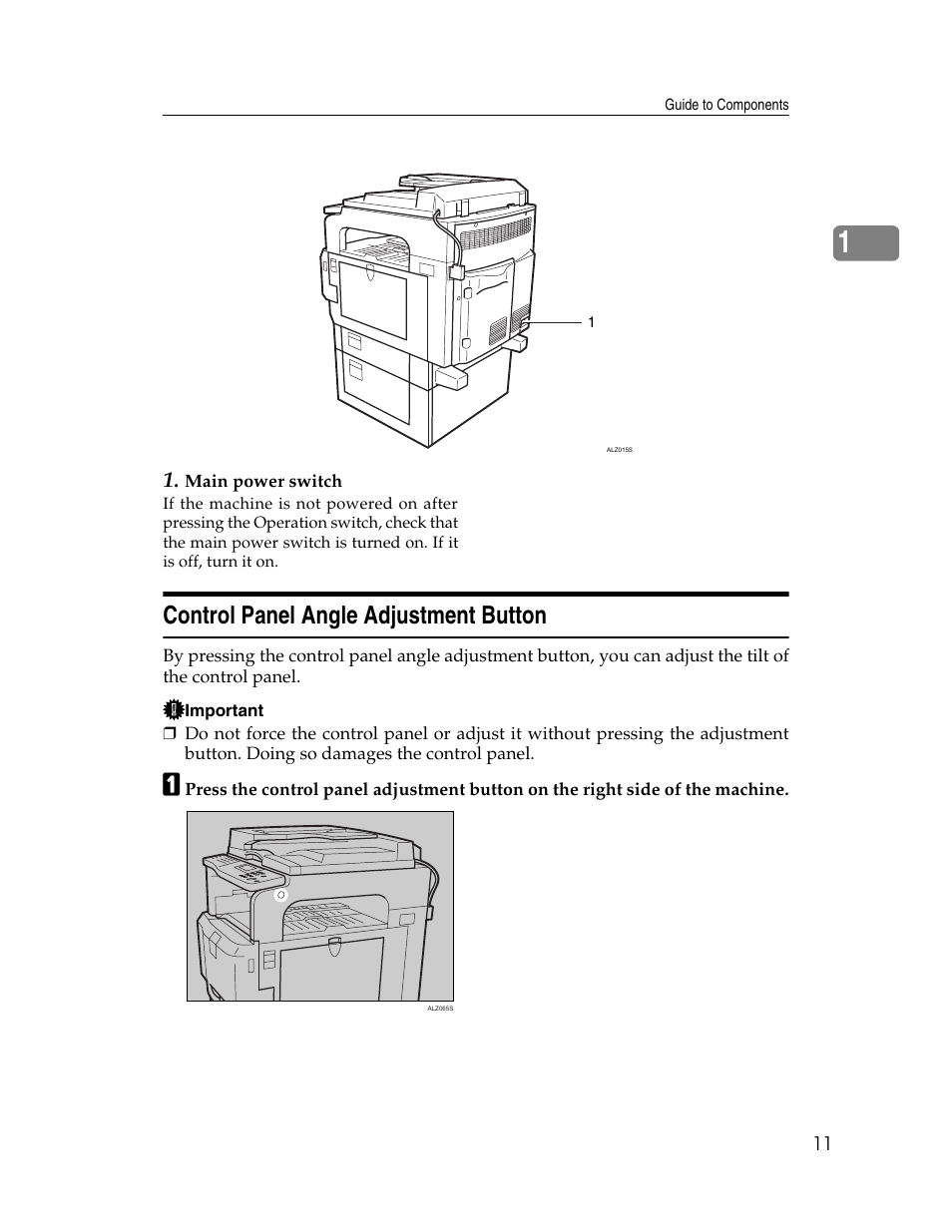 Control panel angle adjustment button | Ricoh Aficio 615C User Manual | Page 25 / 76