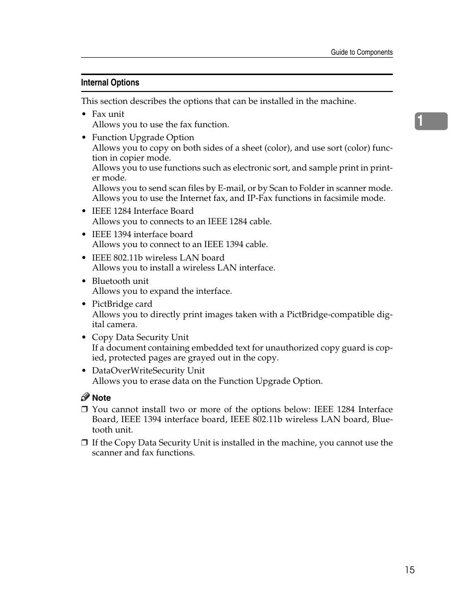 Internal options | Ricoh Aficio 615C User Manual | Page 29 / 76
