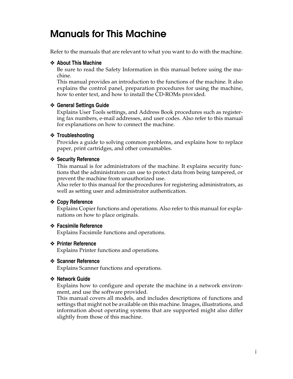 Manuals for this machine | Ricoh Aficio 615C User Manual | Page 3 / 76