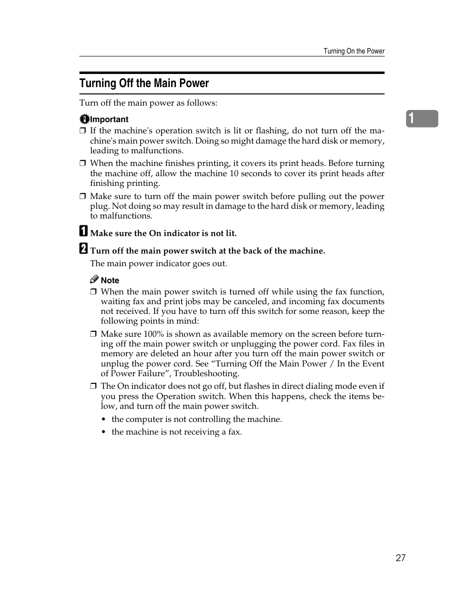 Turning off the main power | Ricoh Aficio 615C User Manual | Page 41 / 76