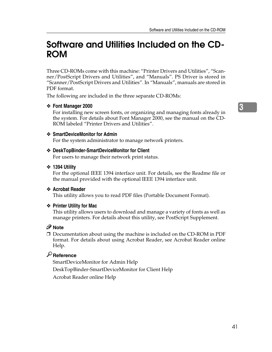 Software and utilities included on the cd-rom, 3software and utilities included on the cd- rom | Ricoh Aficio 615C User Manual | Page 55 / 76