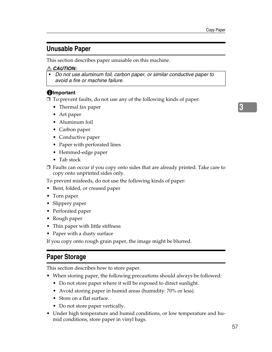 Unusable paper, Paper storage, Unusable paper paper storage | Ricoh Aficio 615C User Manual | Page 71 / 76