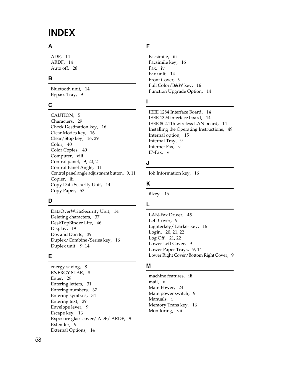 Index | Ricoh Aficio 615C User Manual | Page 72 / 76