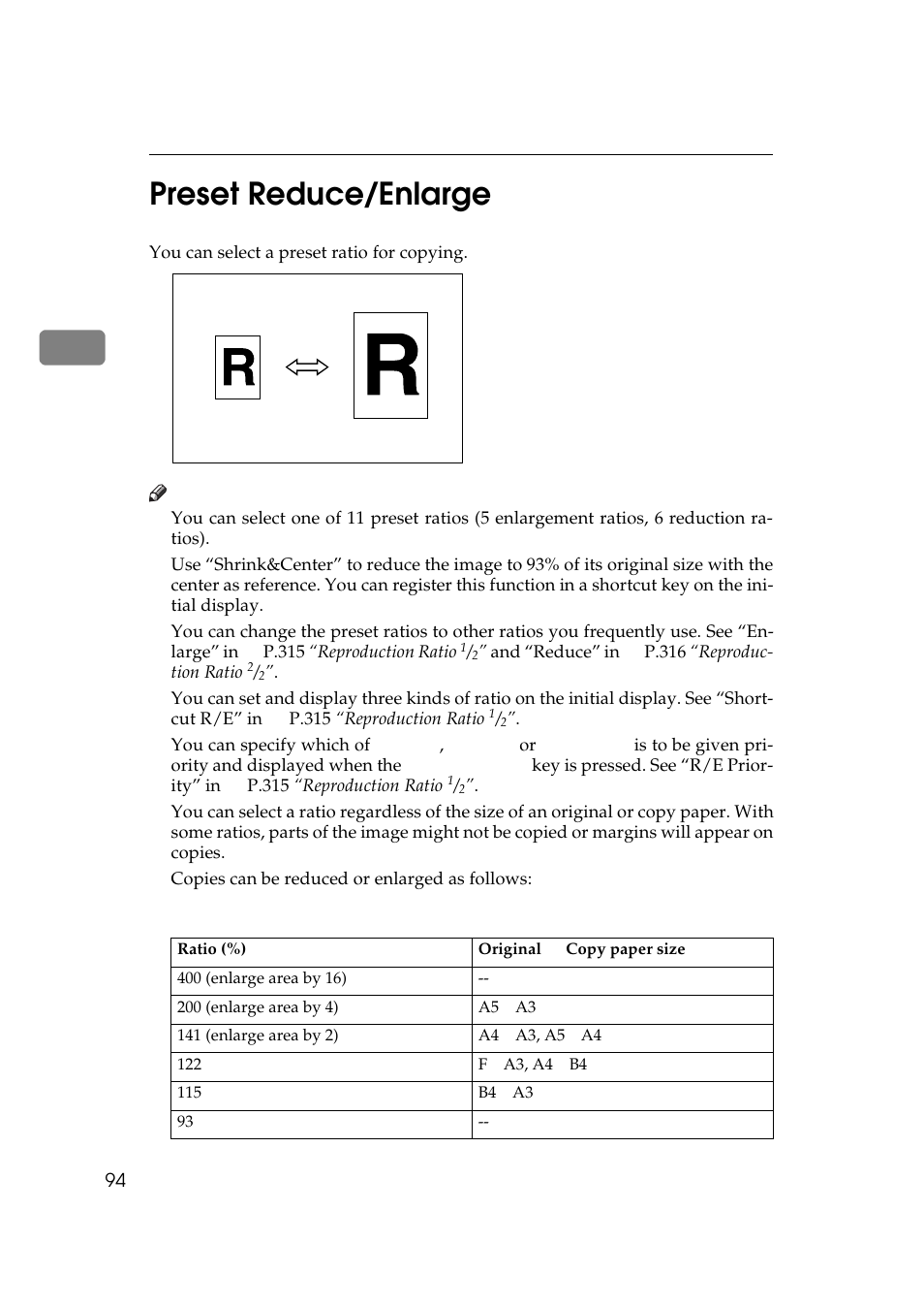 Preset reduce/enlarge, 2preset reduce/enlarge | Ricoh 700 User Manual | Page 110 / 372