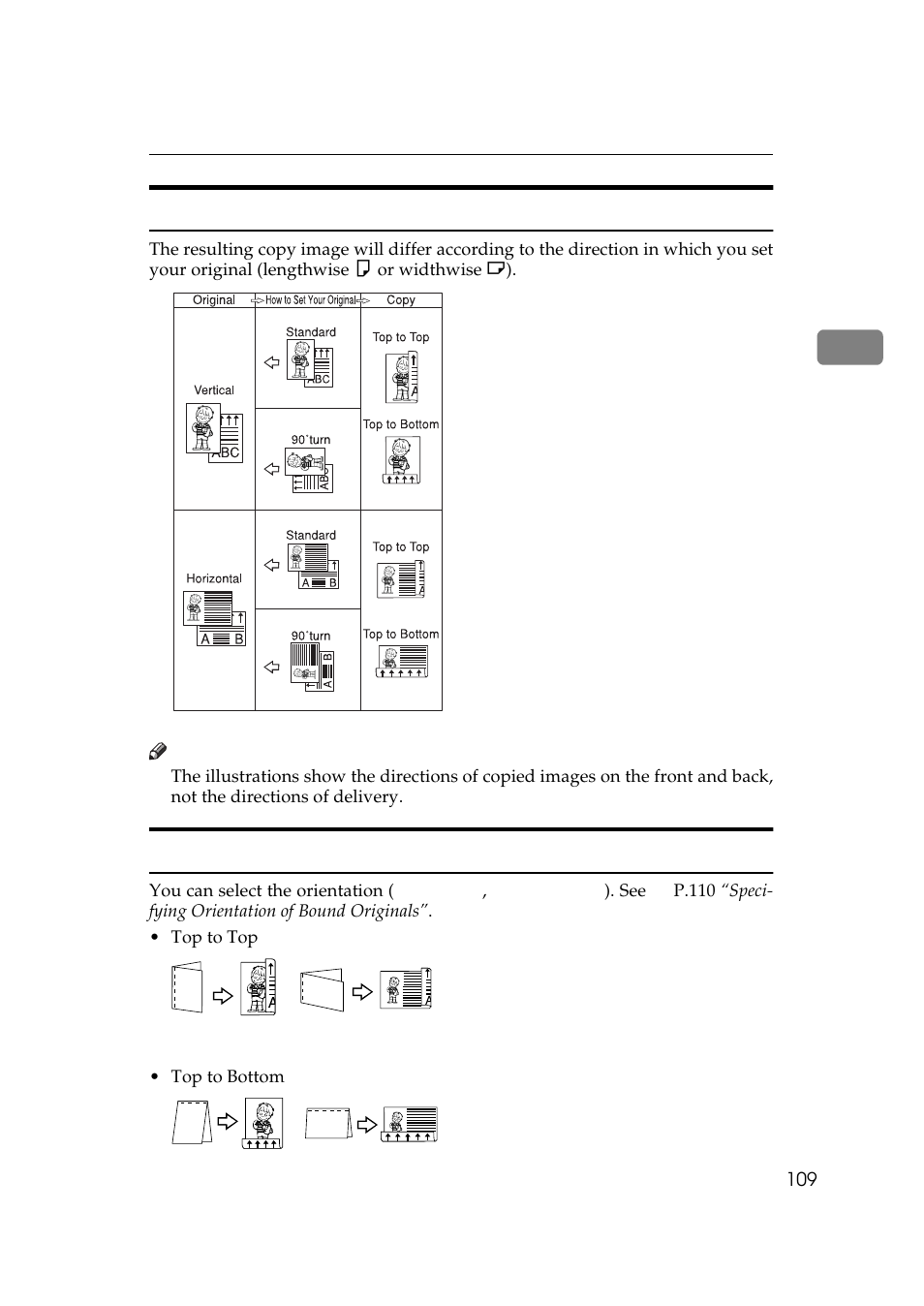 Original direction and completed copies, Originals and copy direction | Ricoh 700 User Manual | Page 125 / 372