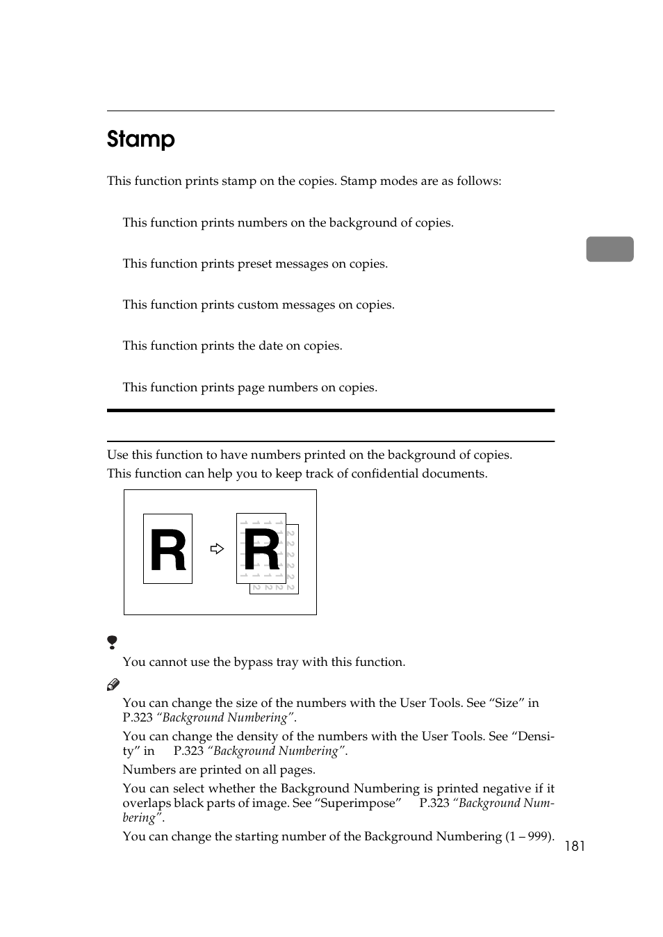 Stamp, Background numbering, 2stamp | Ricoh 700 User Manual | Page 197 / 372