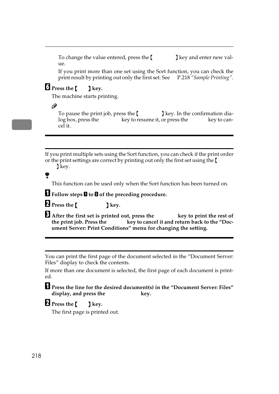 Sample printing, Print first page | Ricoh 700 User Manual | Page 234 / 372