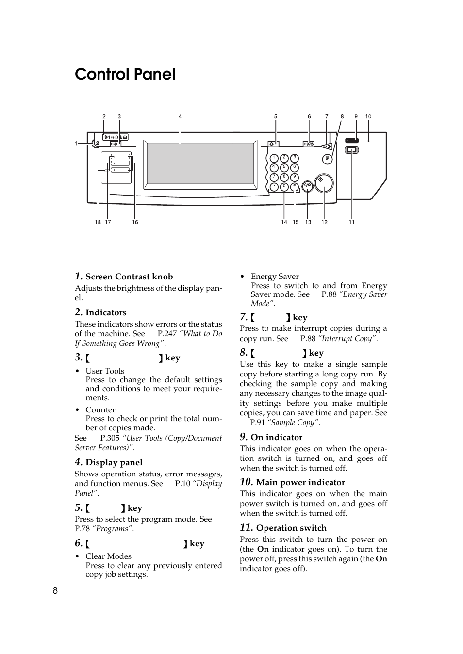 Control panel | Ricoh 700 User Manual | Page 24 / 372