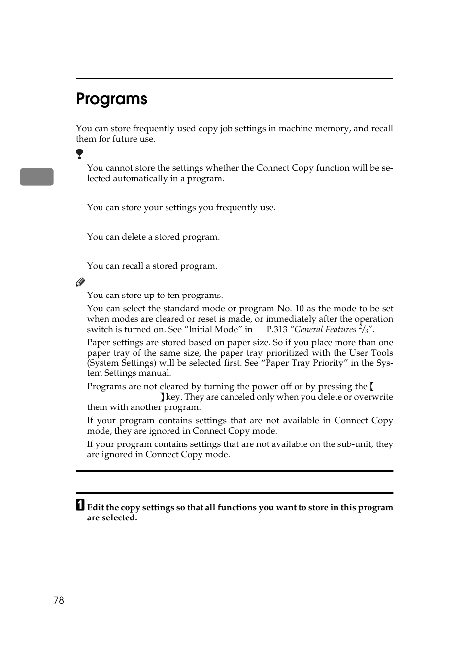 Programs, Storing a program, P.78 “programs | 2programs | Ricoh 700 User Manual | Page 94 / 372