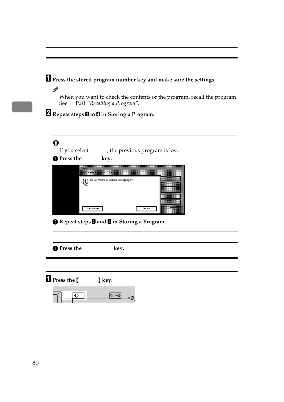 Changing a stored program deleting a program, Changing a stored program, Deleting a program | Ricoh 700 User Manual | Page 96 / 372