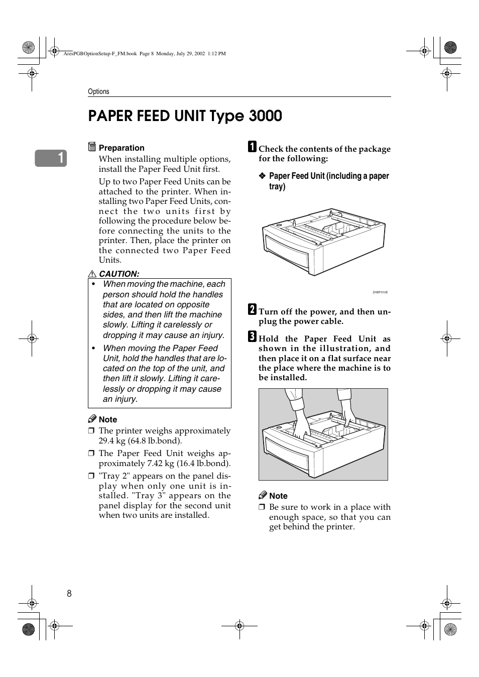 Paper feed unit type 3000 | Ricoh AFICIO CL3000DN User Manual | Page 12 / 48