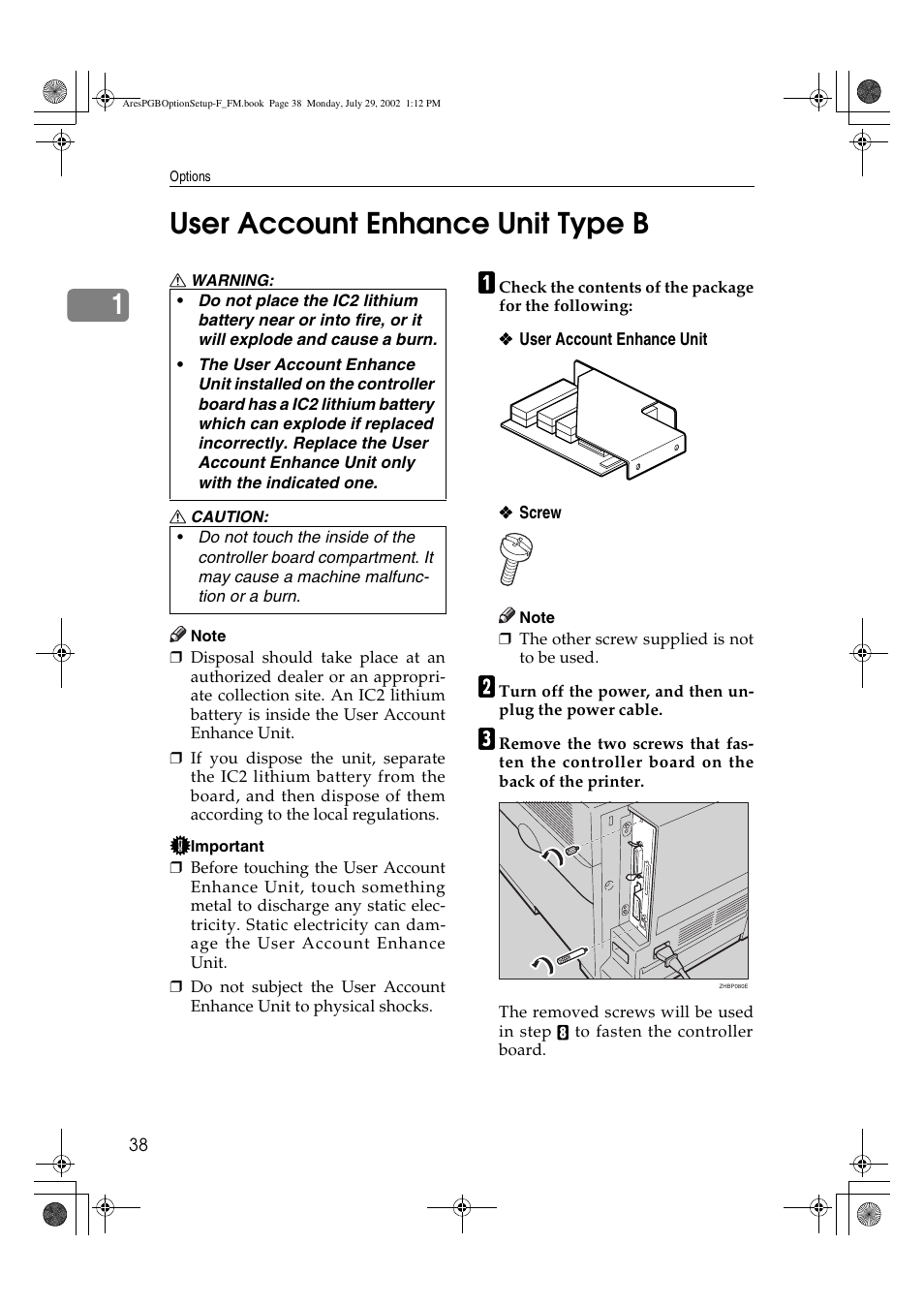 User account enhance unit type b, 1user account enhance unit type b | Ricoh AFICIO CL3000DN User Manual | Page 42 / 48