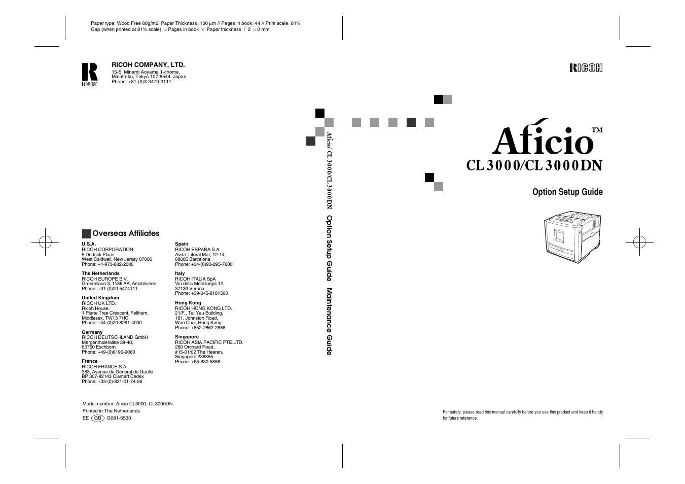 Option setup guide, Overseas affiliates | Ricoh AFICIO CL3000DN User Manual | Page 48 / 48