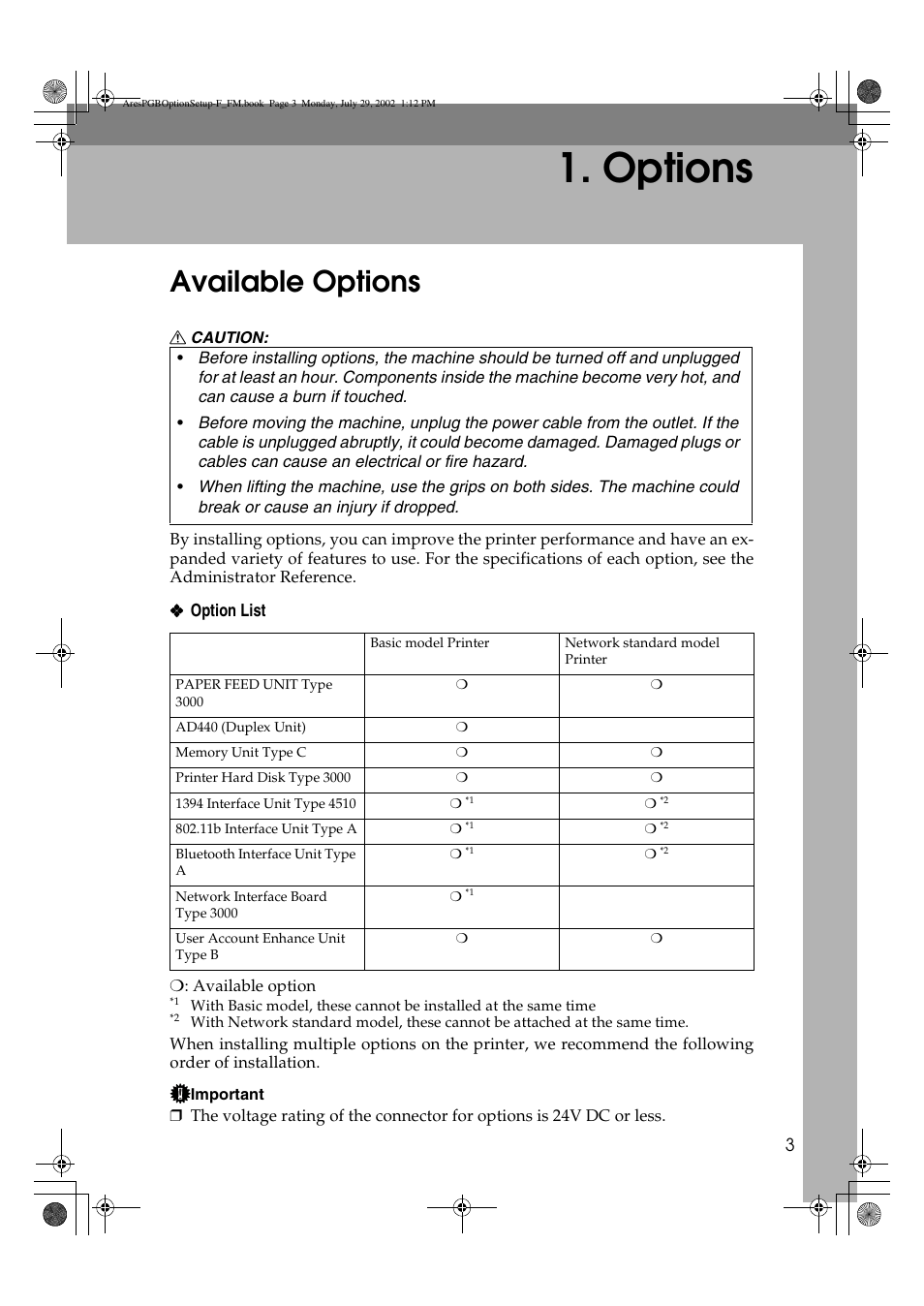 Options, Available options | Ricoh AFICIO CL3000DN User Manual | Page 7 / 48