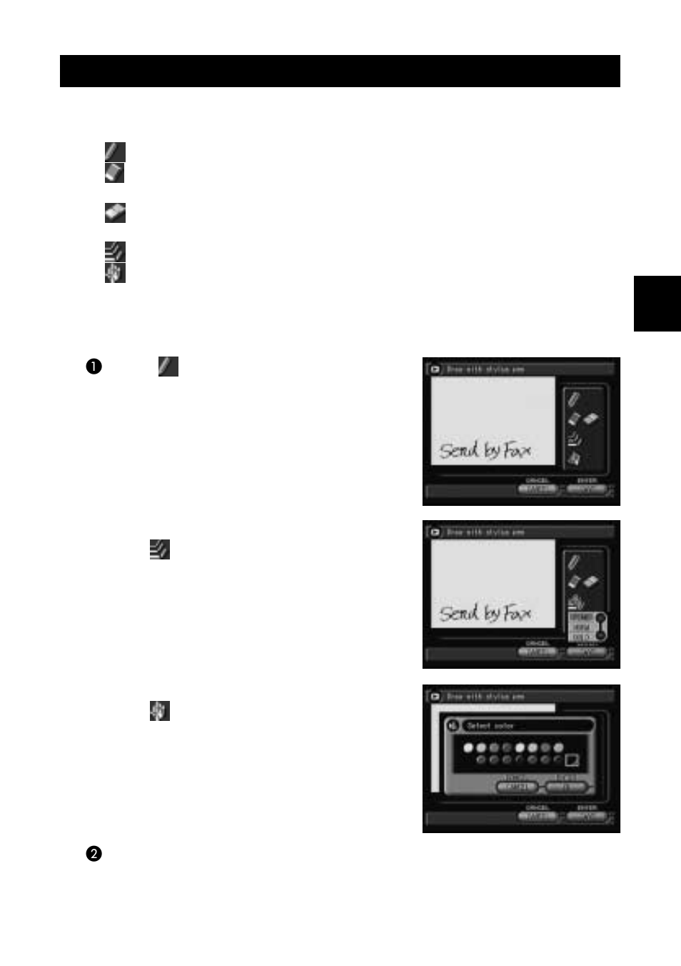 Using the tool palette, Writing characters or drawing diagrams | Ricoh Camera RDC-i700 User Manual | Page 39 / 155