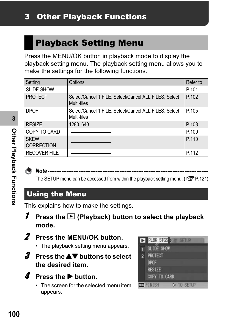 Playback setting menu, 3 other playback functions | Ricoh Caplio R6 User Manual | Page 102 / 195