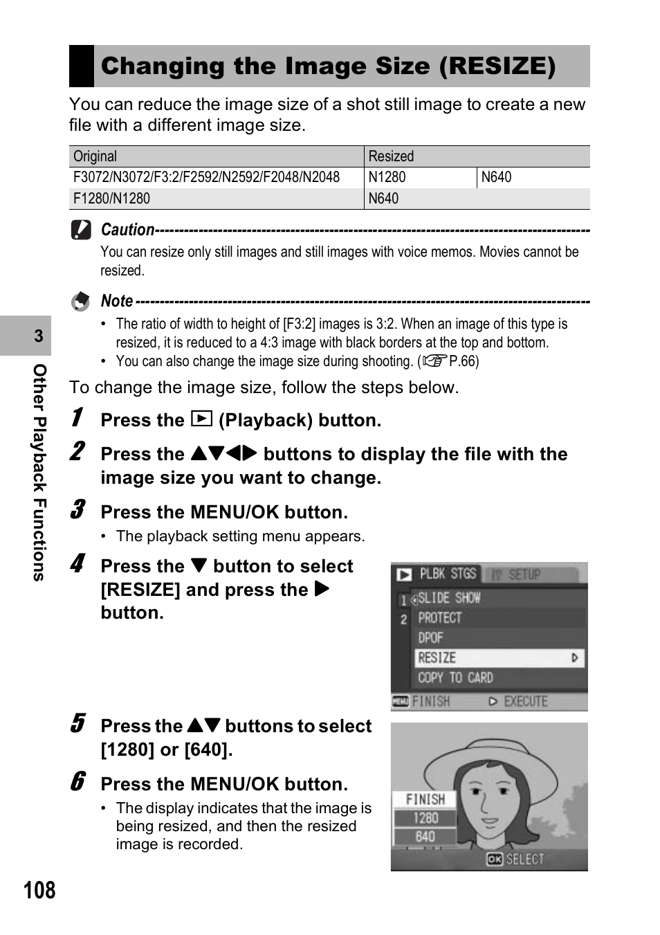 Changing the image size (resize) | Ricoh Caplio R6 User Manual | Page 110 / 195