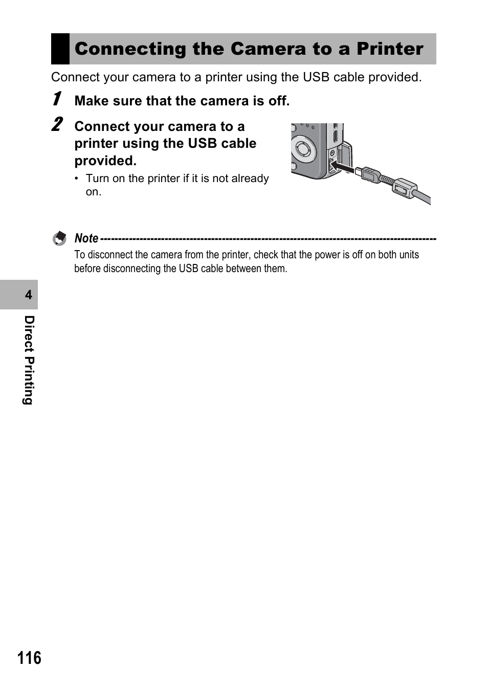 Connecting the camera to a printer | Ricoh Caplio R6 User Manual | Page 118 / 195