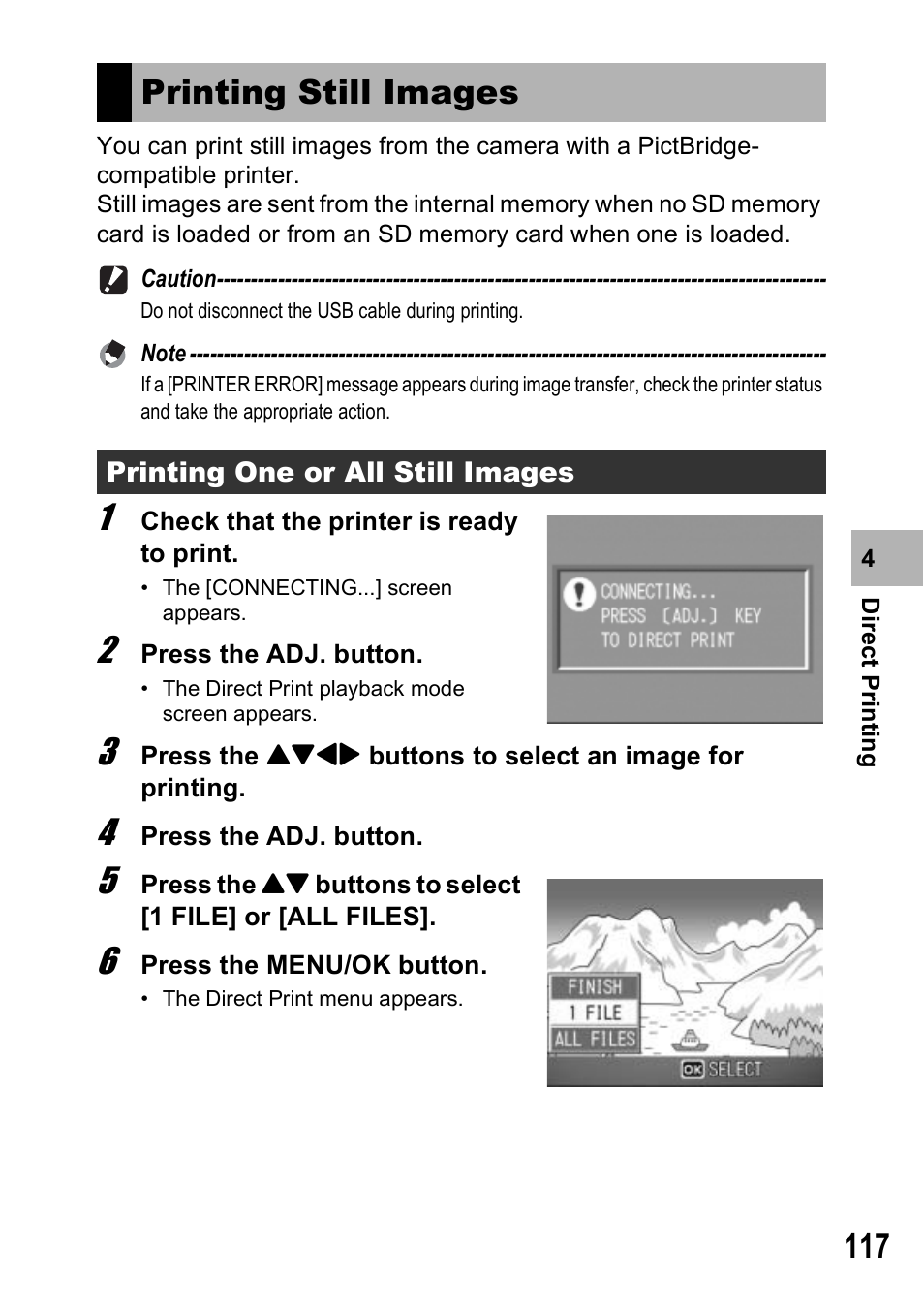 Printing still images | Ricoh Caplio R6 User Manual | Page 119 / 195