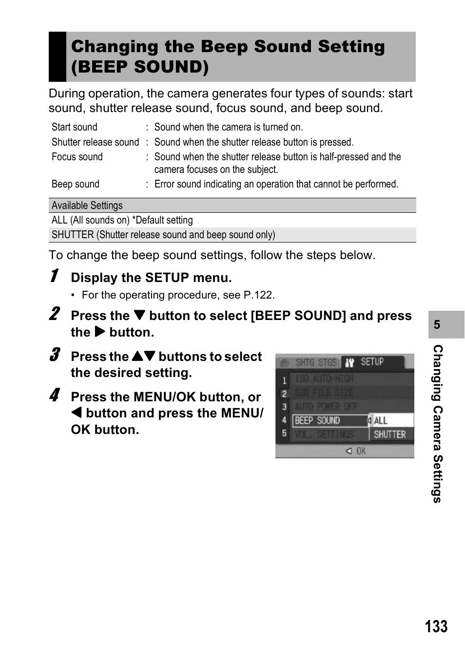 Changing the beep sound setting (beep sound) | Ricoh Caplio R6 User Manual | Page 135 / 195