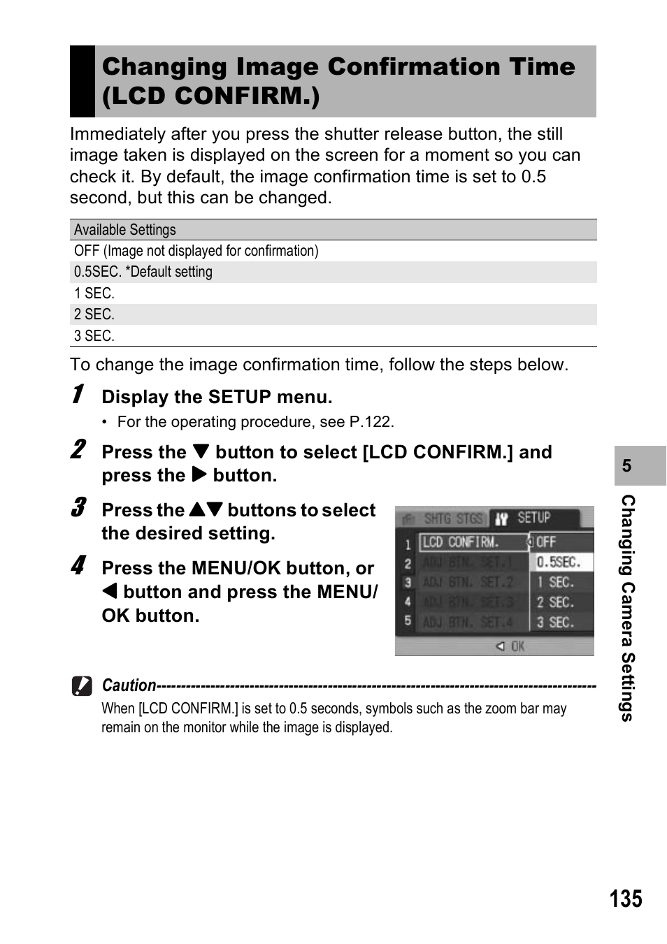 Changing image confirmation time (lcd confirm.) | Ricoh Caplio R6 User Manual | Page 137 / 195