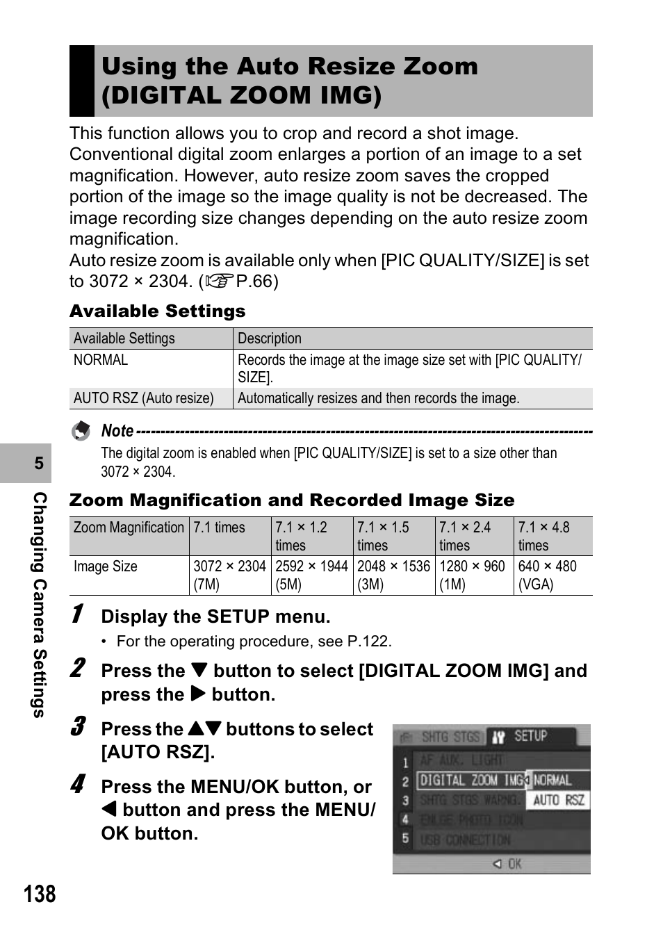 Using the auto resize zoom (digital zoom img) | Ricoh Caplio R6 User Manual | Page 140 / 195